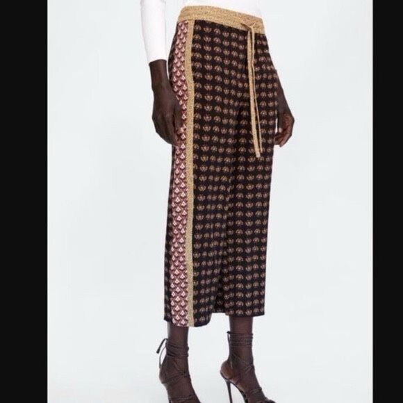 ZARA XS floral peasant boho wide leg pullon pants - Picture 1 of 13